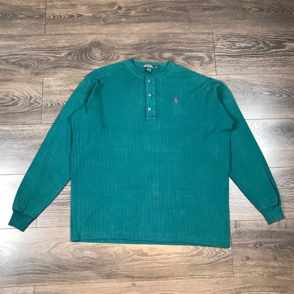 Polo Ralph Lauren Men’s Vintage 80’s Long Sleeve Button Up Sweatshirt Thermal XL - Picture 1 of 8